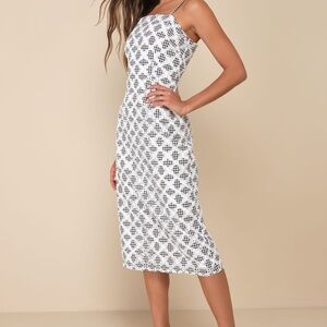 Flirty Date Black and White Gingham Eyelet Sleeveless Midi Dress